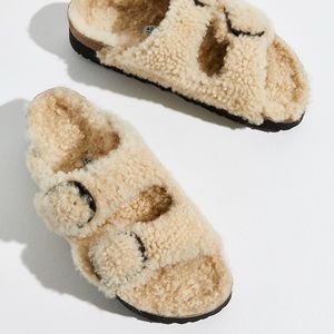 Arizona Teddy shearling Birkenstock sandals.